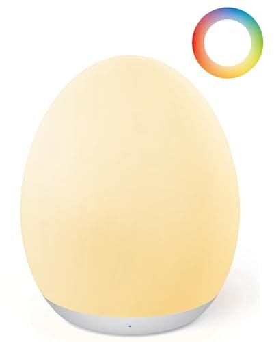 JolyWell Night Light for Kids - 8 Colors Changing Baby Lamp, Stepless Dimming, BPA-Free Nursery, USB Rechargeable Egg Light for Newborns and Breastfeeding