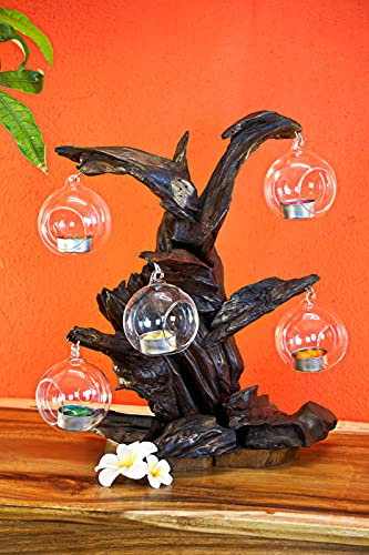 Kerzenständer Wurzel Baum - 2 oder 3 Lichter Teelichthalter - inkl. Glas und Kerze - (5 Lichter)