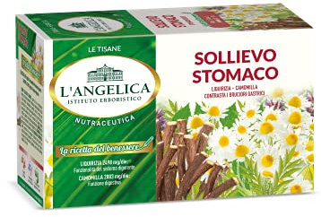 L'Angelica Tisana Sollievo Dello Stomaco, Tisana Funzionale Azione Lenitiva E Calmante Contro I Bruciori Gastrici Grazie Alle Proprietà Di Camomilla E Liquirizia, 10 Confezioni Da 20 Filtri Ciascuna