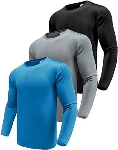 Herren 3er Pack Langarmshirt T-Shirts, UPF 50+ UV Schnelltrocknend Funktionsshirt Laufshirts, Atmungsaktiv Langarm Sportshirt Gym Shirt Outdoor Workout Fitness Oberteil Black/Grey/Blue-3P02-2XL