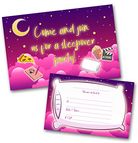Lot de 8 invitations et enveloppes d'invitation pour soirée pyjama (rose)