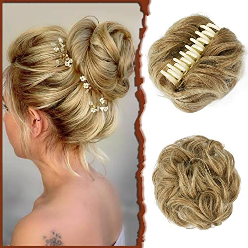 Sofeiyan Haarteil mit Klammer, Dutt Clip in Klaue Haarverlängerung Hochsteckfrisuren Wellenförmig Gelockt Haarklammer chignon Voluminös haarteil unordentlicher dutt extensions für Damen