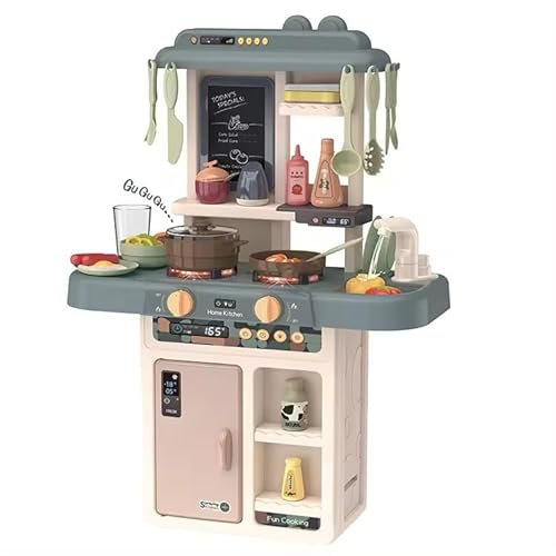 Cocina de Juguete niños Unisex, Incluye 36 Accesorios, fogones eléctricos con simulación de Fuego, Grifo con Bomba de Agua, Pizarra y Mucho más Juguetes + 3 años (Azul)
