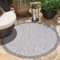 carpet city Teppich Outdoor Wetterfest - Grau - 120x120 cm Rund - Bordüre - Balkon Teppich Wasserabweisend - In-& Outdoor Teppiche für Terrasse, Garten, Küche, Bad oder Wohnzimmer