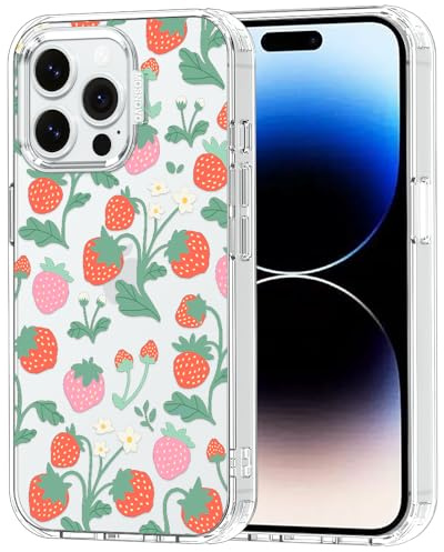 MOSNOVO Case for iPhone 14 Pro Max, [Buffertech 6.6ft Military-Grade Drop Protection] [Anti Peel Off Tech] Clear TPU Bumper Phone Case Cover Design - Strawberry Garden