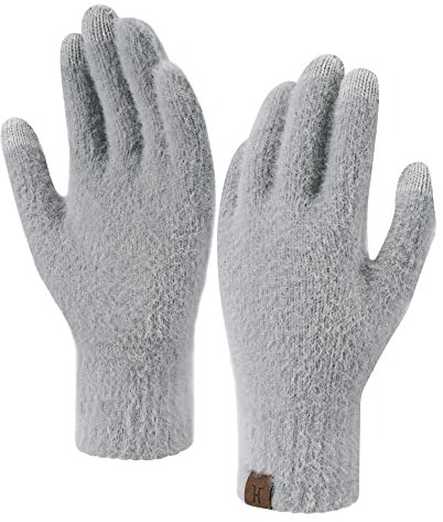 ZASFOU Damen Winter Touchscreen Handschuhe Nerzsamtimitat Elastische Warme Winterhandschuhe für kaltes Wetter,Grau