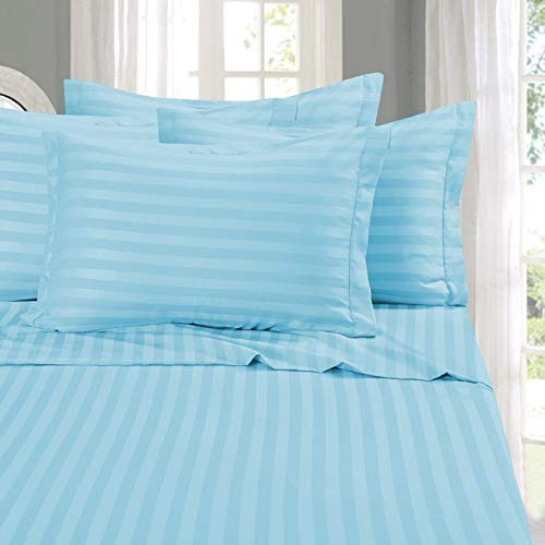 Elegant Comfort Softest and Coziest 4-Piece Sheet Set - 1500 Premium Hotel Quality Microfiber - Luxurious Wrinkle Resistant 4-Piece Damask Stripe Bed Sheet Set, Twin, Aqua Blue
