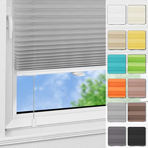 Plissee ohne Bohren Klemmfix 50x150cm Grau Faltrollo Plisseerollo für Tür & Fenster Blickdicht Sichtschutz Sonnenschutz Rollo