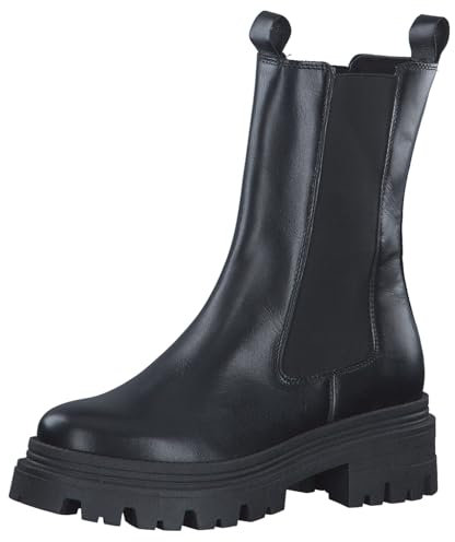 Tamaris Damen Chelsea Boots, Frauen Stiefeletten,Wechselfußbett,uebergangsstiefel,Schlupfstiefel,hoch,Boots,Stiefel,Black Leather,40 EU
