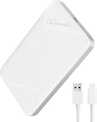 GiGimundo GGPW25-C3 2.5 Inch Hard Drive Enclosure, UASP SATA III to USB 3.0 SSD Enclosure, Compatible HDD Max 9mm, Tool-Free External SSD Caddy for Xbox PC PS4, White