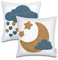Paco Home 2er Set Kissenbezug 45x45 Kissen Kissenhülle Kopfkissenbezug Kinderzimmer Mädchen Junge Kids Deko Mond Wolke Babyzimmer
