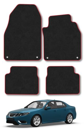 Saab 9-3 (2003-2012) Carpet Car Mats | Red Edge Trim Tailored Fit Floor Mats Full Coverage Protection Accessories Easy Clean Anti Slip Made in the UK