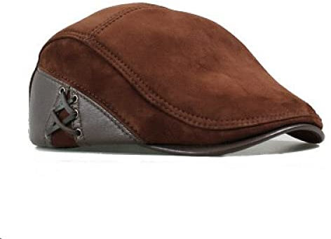 tcax Schiebermütze Herren Leder Newsboy Caps Baskenmütze Mann Casual Wildleder Schwarz/Braun Ausgestattet Duckbill Hats Male Boina,Braun,55-56Cm