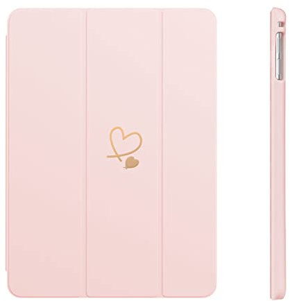 Fycyko Compatible for iPad 9.7 Inch Case, iPad 6th/5th Generation 2018/20179 Case with Pencil Holder & Tip Cover, Women Girls Cute Love Heart Pattern Protective for iPad 9.7 inch Case,Pink