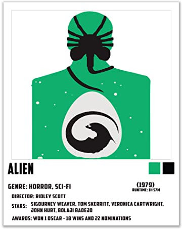 Alien Movie Poster, Sci-Fi Movie Posters, Klassische Filmposter, klassische Sci-Fi Filmposter, Horror Film Merchandise, 1er Set (27,9 x 35,6 cm)
