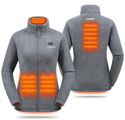 HEWINZE Beheizte Fleecejacke für Damen – elektrische Dual-Control-Heiz-Wärmejacke mit Akku 7,4 V, EU X-Large, Grau