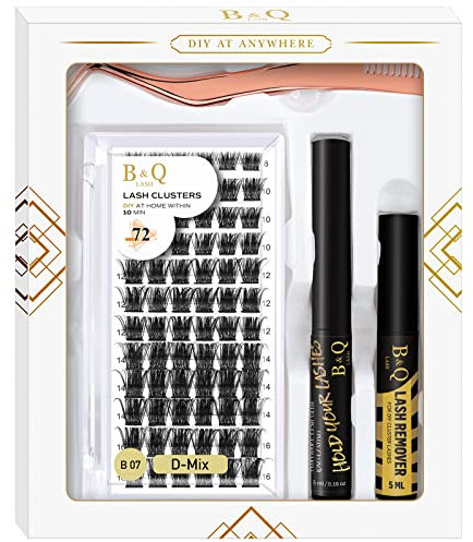 B&Qaugen Wimpern Extensions Set B07 B&Q Lash Extension DIY Wimpernverlängerung Einzelne Mascara Kleber Entferner Applikatoren für Anfänger(Kit, B07)