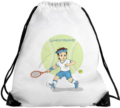 Eurofoto Turnbeutel mit Namen und Motiv mit Tennis – Junge | Sport-Beutel mit Hobby personalisiert | Gymbag mit Wunschnamen