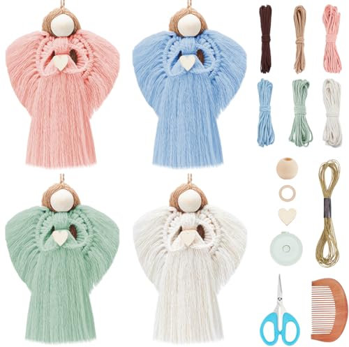 FREEBLOSS Juego de Macramé para Principiantes - Kit Con Instrucciones (Idioma Español No Garantizado) y Decoración de Ángel