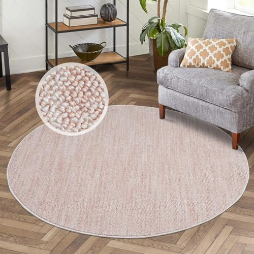 carpet city Kurzflor Teppich Wohnzimmer Rosa - 160 cm Rund - Einfarbig, Meliert - Teppiche Modern, Boho für Schlafzimmer, Esszimmer