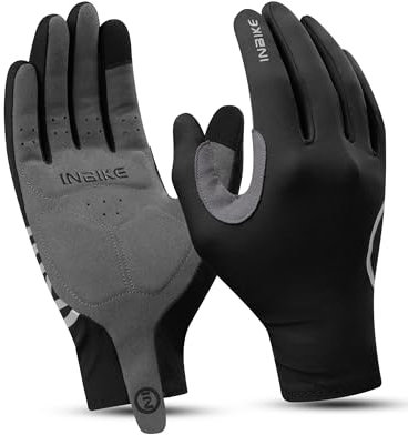 INBIKE Fahrradhandschuhe Herren Damen Lang Sommer Atmungsaktiv Radhandschuhe MTB Handschuhe Langfinger Reflektierende Anti-Rutsch für Radfahren Rennrad Sport Schwarz L