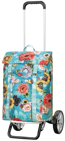 ANDERSEN Einkaufstrolley - Alu Star Shopper Basil Bloom blau | sehr leicht, höhenverstellbar, klein zusammenlegbar, bis 40 kg - Tasche wasserdicht, Innenfach, Reflektoren, 50 L