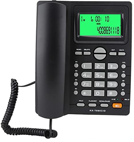 Yctze KX T880C Landline Telephone with Caller ID Display, Mute Function, No Battery Requirement for Home & Office, Loud Speaker, Answer Machine, Corded, Wall Mounted (Black)