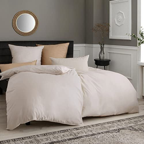 Soifox Bettwäsche 155x220 4teilig Beige - 2 Bettbezüge 155x220 + 2 Kissenbezüge 80x80 Weich und Bügelfrei Mikrofaser mit Reißverschluss (4 TLG. 155 x 220 cm, Beige)