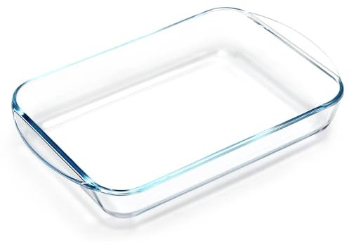 NUTRIUPS Plat Four en Verre, 2,6L Grand Plat Four Rectangulaire avec Poignées, 35x23x5,5cm Plat au Four, Passe au Four et au Micro Ondes