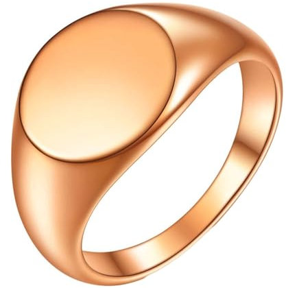 Daesar Edelstahl Ring Herren Rosegold, Männer Ringe Personalisiert 12MM Rund Glänzend Siegelring Ring Große 52 (16.6)