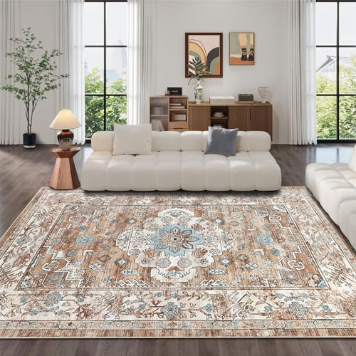 Enyhom Boho Großer Wohnzimmer Teppich, 180 x 270cm rutschfest Waschbarer Teppich Weich Kurzflor Teppiche für Schlafzimmer Küche Esszimmer Büro, Cremefarben