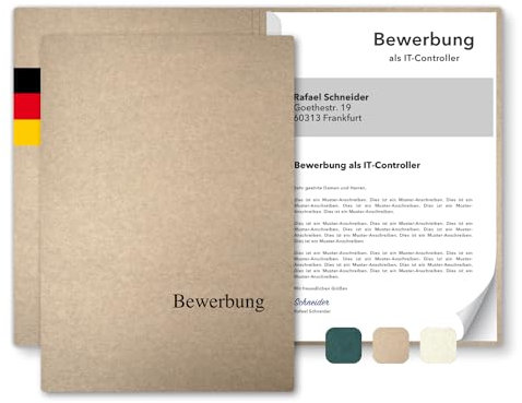 5 Stück 1-teilige Bewerbungsmappen A4 Recyclingkarton - ECO mit Klemmschiene und Prägung Bewerbung - hochwertig aus nachhaltiger Pappe - direkt vom Hersteller STRATAG (Kraftkarton, 5 Stück)