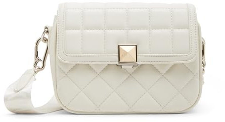 Steve Madden Damen Mixed Quilt Flap Crossbody Carla Umhängetasche mit gesteppter Klappe, Kreide