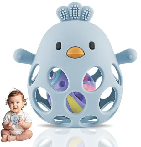 DOUUCO Silikon Hühnchen Beißring Baby, Baby Spielzeug ab 3 9 monate, BPA-frei Beißspielzeug Kühlende Zahnungshilfe, Kleinkind Spielzeug, Beissring Baby, Teething Toy Baby für Sinnes und Kauentwicklung