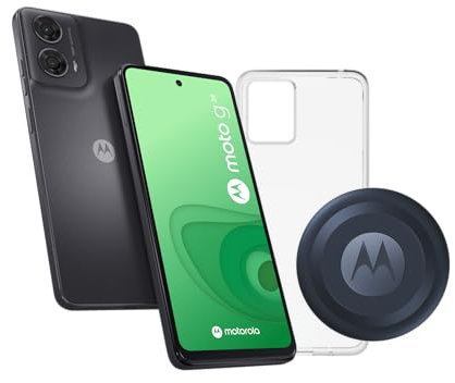 Motorola G24 4G 128Go Noir Charbon + Moto tag, Smartphone débloqué, écran 6,6, Double capteur 50MP, Dolby Atmos, Batterie 5000 mAh, Chargeur 20W et Coque de Protection Inclus
