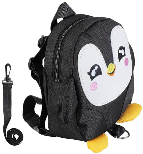 Baby Kleinkind Kinderrucksack, süßer Babyrucksack mit Tierkarikatur süßer Pinguin für Alter 1-6 Jahre Kinder, Kleinkinder, Jungen, Mädchen (Black)
