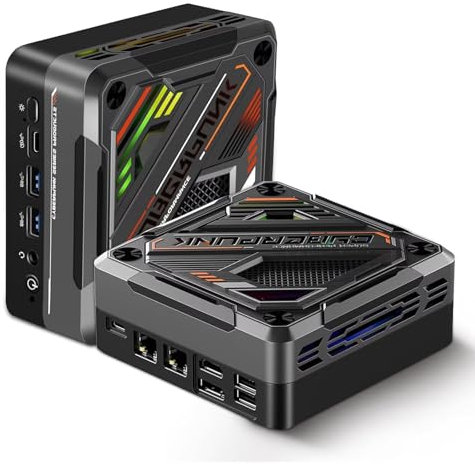 CYMINILMDPC Cyberpunk Mini Ordenador de Sobremesa Ryzen 7 8845HS RGB Light Mini PC Gaming DDR5 2.5G LAN USB4.0 Mini Ordenador Gamer 8K NUC WiFi6 Win 11 Pro 1*HDMI2.1,1*Type-C USB4.0 (40Gbps)