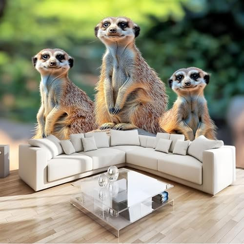 Art Fototapete Wildes Tier Erdmännchen Tapete 350x256 cm 3D Vlies Wanddeko Wallpaper Wandtapete Dekoration Study Zimmer Wohnzimmer Restaurant Cafe