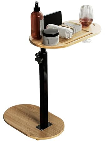 YCBTREE Beistelltisch C Form,Klein Couchtisch Bambus Sofatisch Höhenverstellbar Ovaler Sofa Beistelltische Modern Mobiler Kaffeetisch Side Table Für Wohnzimmer Schlafzimmer