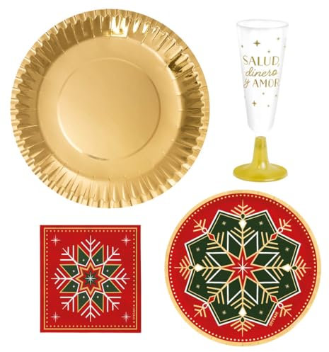 OH YEAH - Kit 6 Personas - Decoración Navidad Winter - Pack 54 uds - Temática Navideña - Vajillas Completas Navidad - Diseño Único