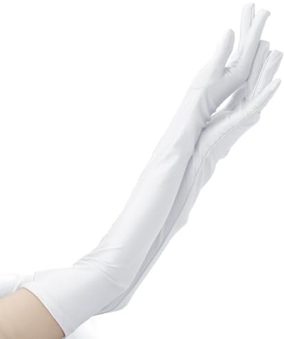 Meleager Weiße Handschuhe Lang, 1 Paar Lange Handschuhe Damen, Satin Long Gloves, Classic Abendhandschuhe 20er Jahre Elegant Damen für Halloween Karneval Fasching Fest Party Kostüm