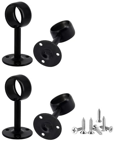 Lot de 4 supports de fixation au plafond en acier inoxydable noir pour tringle à rideau murale, compatible avec tringle de 19 mm pour salle de bain