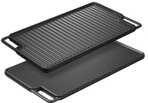 TOPWISH Grill Pan, piastra per piano cottura a gas e piani cottura a induzione, griglia con rivestimento antiaderente, nervature con 2 manici laterali, ferro, 45,9 x 25,9 x 1,7 cm