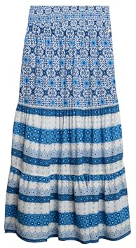 Superdry Damen Maxirock mit Print Tala Kachelprint Bordüre Blau 40