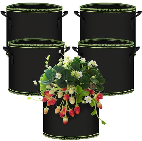 TOSAVGA 5 Stück Pflanzsack 12L, Stofftopf mit Griffe, Kartoffel Pflanzsäcke Wiederverwendbare, Blumentopf aus Stoff für Kartoffeln,Tomaten Erdbeeren Blumen Pflanzen, Pflanztaschen 3 Gal, Pflanztopf