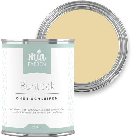 miafarben Buntlack ohne schleifen 750ml, Möbelfarbe, Möbellack für Holz, Metall, Kunststoff (Leichte Goldblüte)