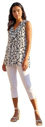 Roman Women Frill Front Vest Top Ladies Ruffle Blouse Summer Spring Special Occasion Evening Holiday Cruise Cocktail Party Short Long Sleeve Sleeveless V-Neck - Black White - Size 20