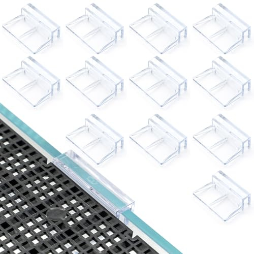 LINLAN 6mm 12 Stück Aquarium Abdeckhalterungen, Acryl-Aufsatzhalter für Aquariendeckel | Tankdeckel-Clips mit Halterung für randlose Aquarien