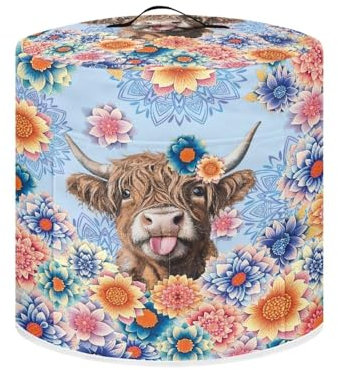 Xoenoiee Electric Pressure Cooker Cover Boho Mandala Highland Cattle Pattern Kitchen Appliance Dust Cover with Pockets, Compatible with Crock Pot, Rice Cooker, for 8 Qt Pot