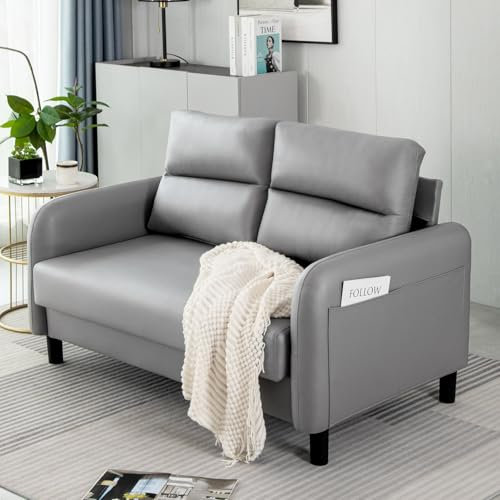 2-Sitzer-Sofa Ledersofa Couch Loveseat Sofa Sofa Sofa Kleine Sofa Couch mit Armlehne Kunstleder Sofa für Wohnzimmer Bequem Modern Grau